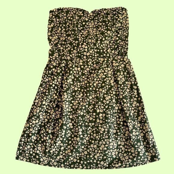 Kirious Dresses & Skirts - Strapless Green & Cream Floral Mini Dress